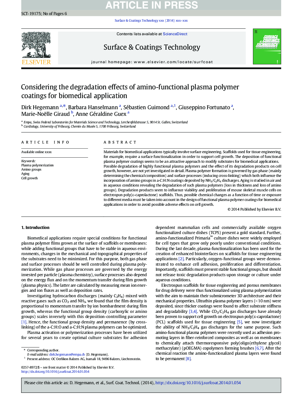 Considering the degradation effects of amino-functional plasma polymer coatings for biomedical application