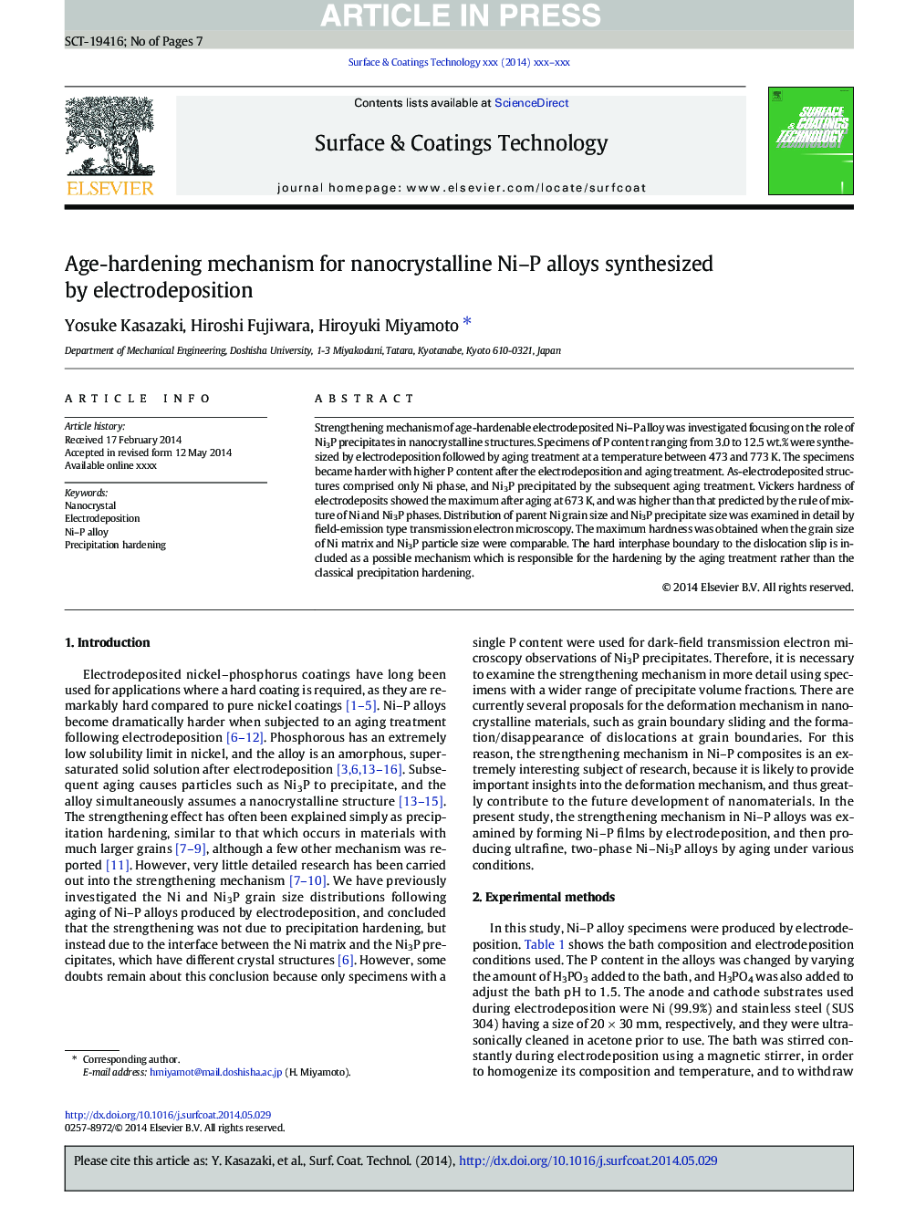 Age-hardening mechanism for nanocrystalline Ni-P alloys synthesized by electrodeposition