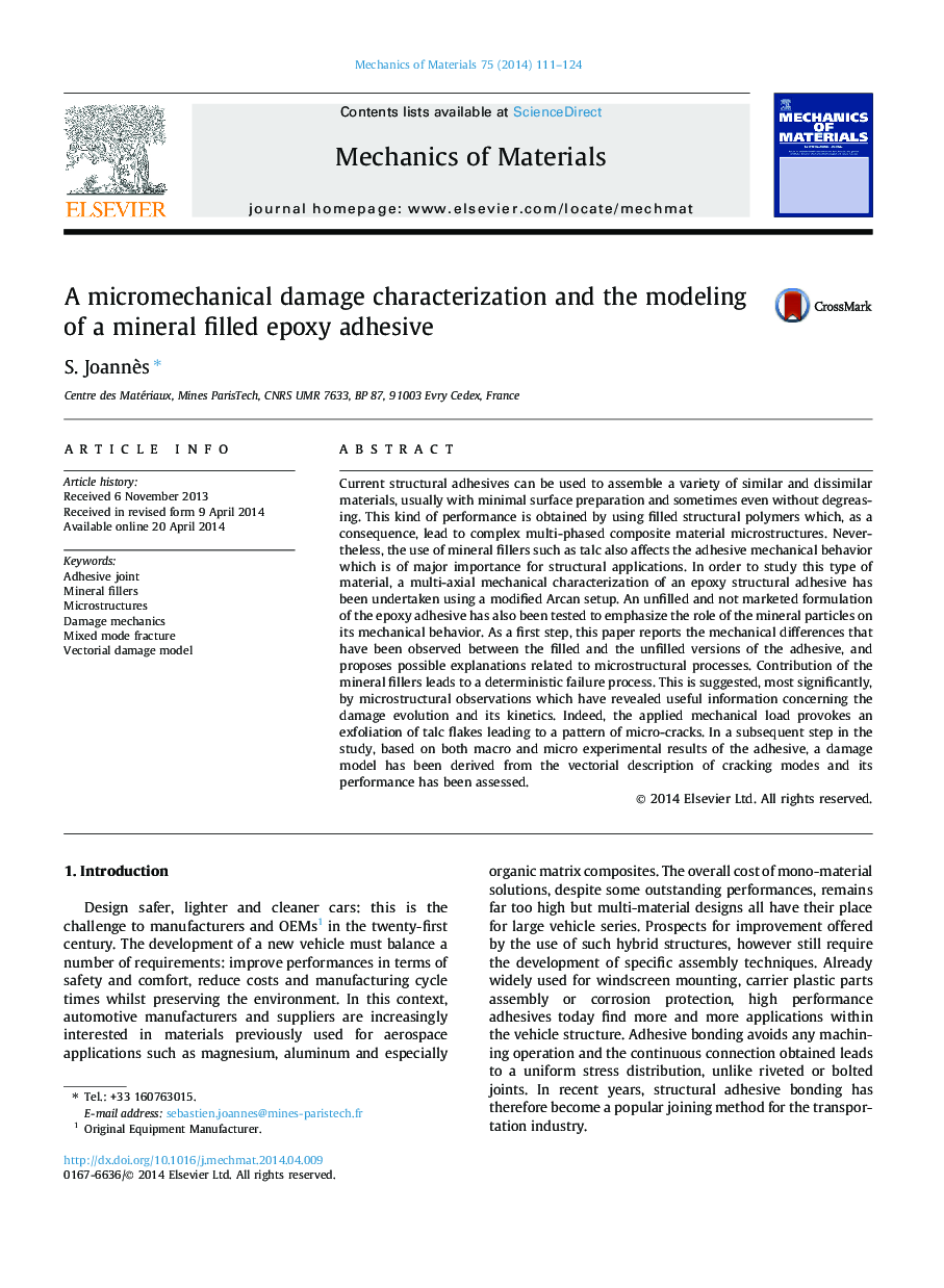 A micromechanical damage characterization and the modeling of a mineral filled epoxy adhesive