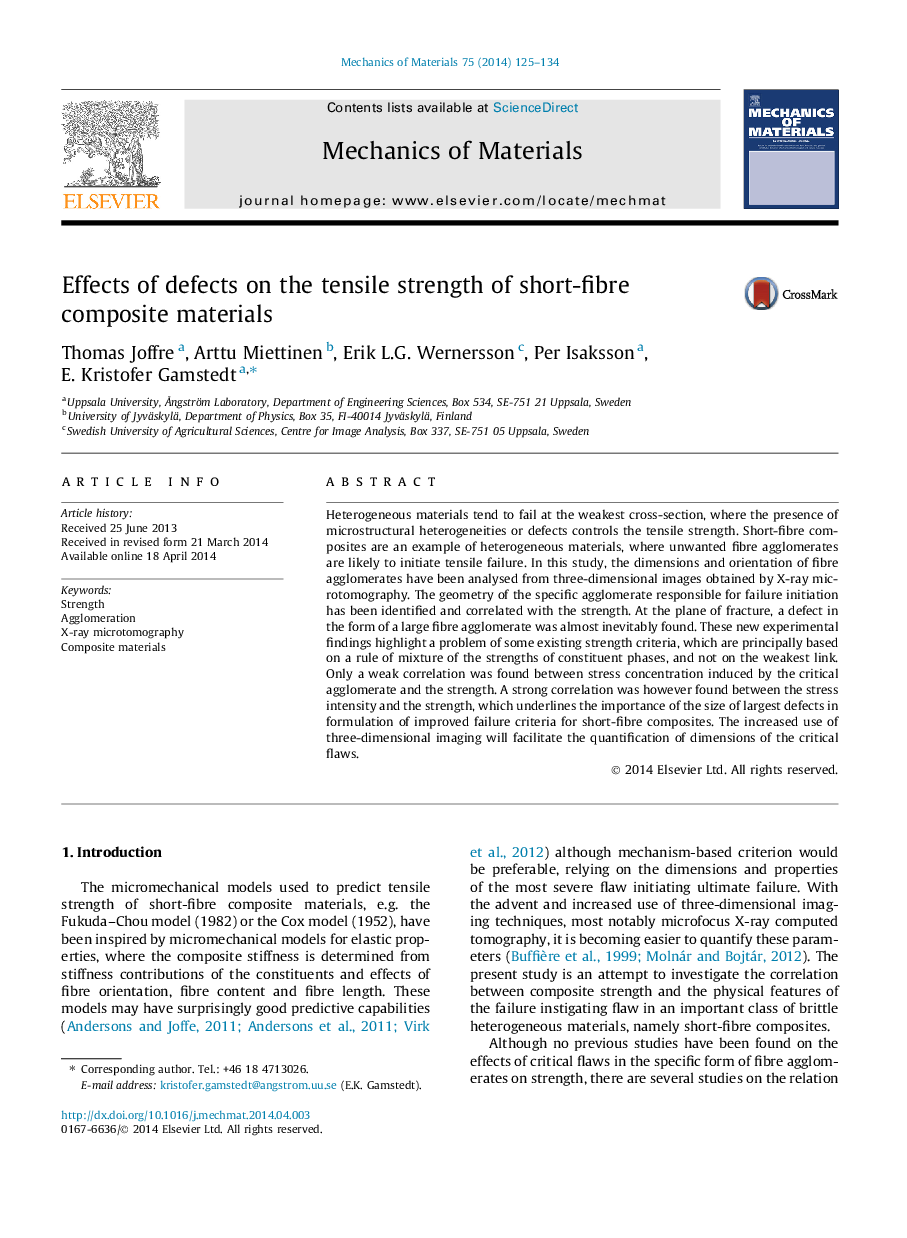 Effects of defects on the tensile strength of short-fibre composite materials