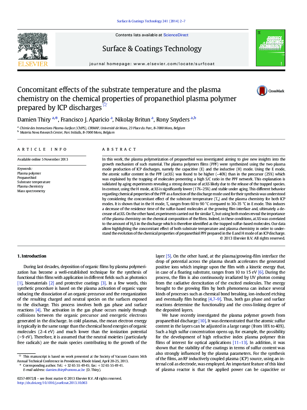 Concomitant effects of the substrate temperature and the plasma chemistry on the chemical properties of propanethiol plasma polymer prepared by ICP discharges