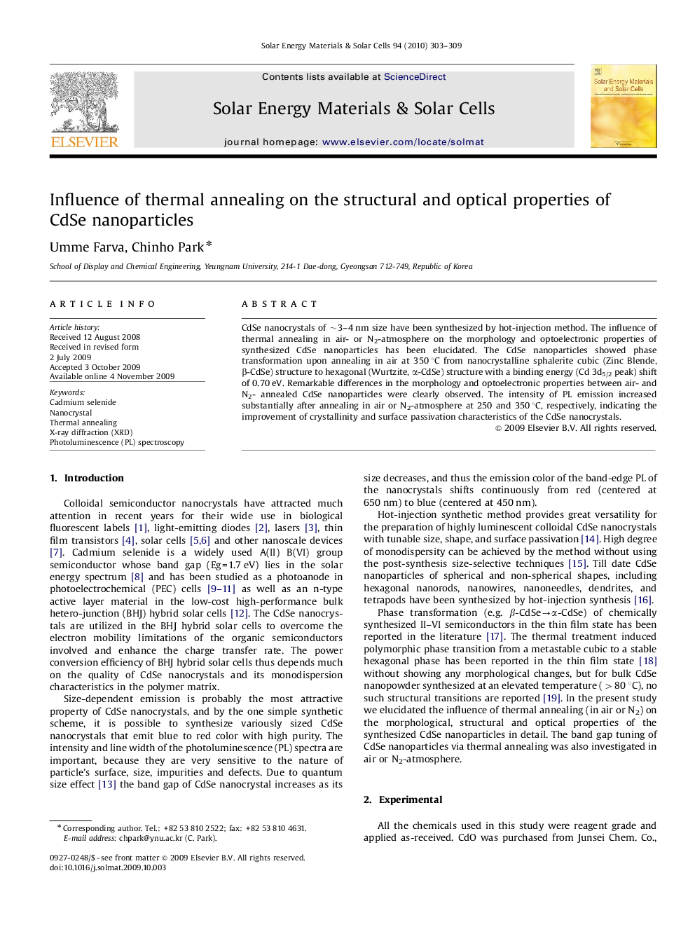 Influence of thermal annealing on the structural and optical properties of CdSe nanoparticles