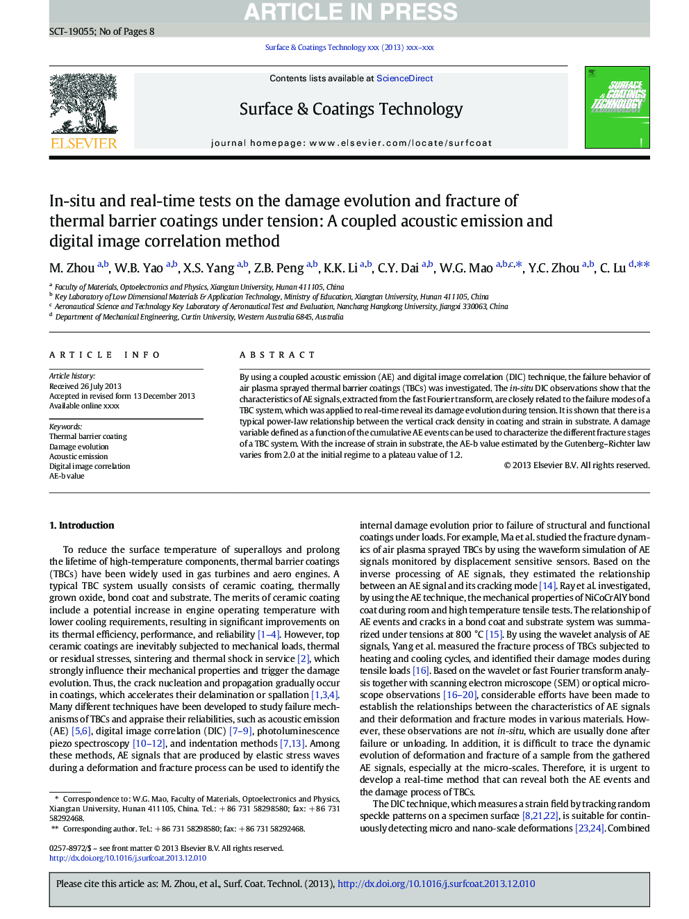 In-situ and real-time tests on the damage evolution and fracture of thermal barrier coatings under tension: A coupled acoustic emission and digital image correlation method