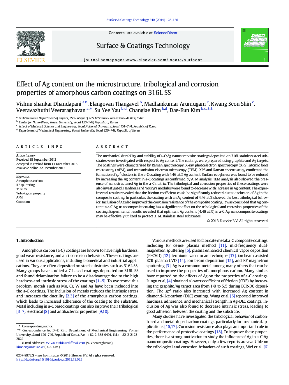 Effect of Ag content on the microstructure, tribological and corrosion properties of amorphous carbon coatings on 316L SS