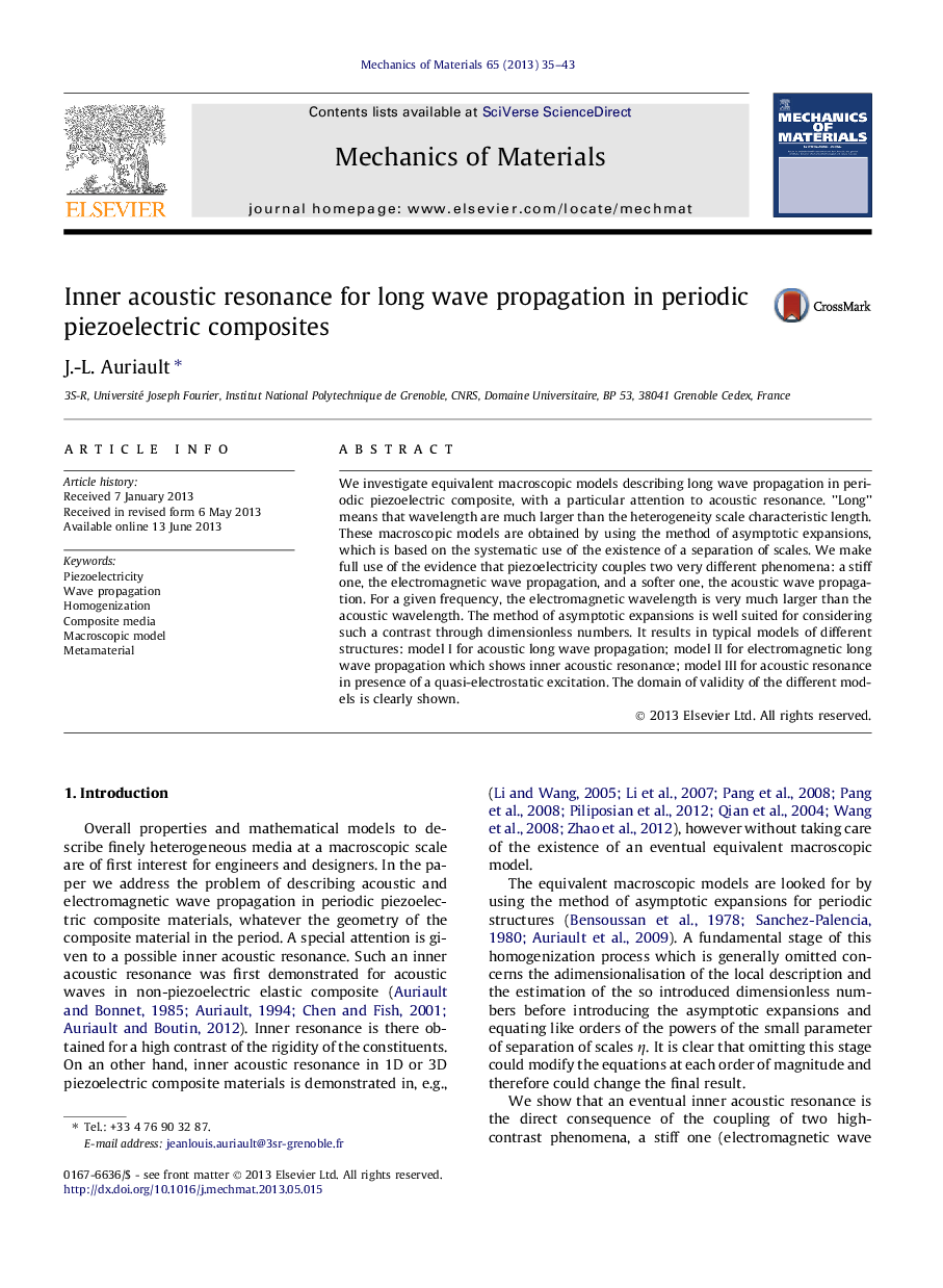 Inner acoustic resonance for long wave propagation in periodic piezoelectric composites