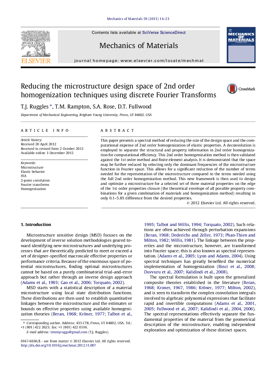 Reducing the microstructure design space of 2nd order homogenization techniques using discrete Fourier Transforms