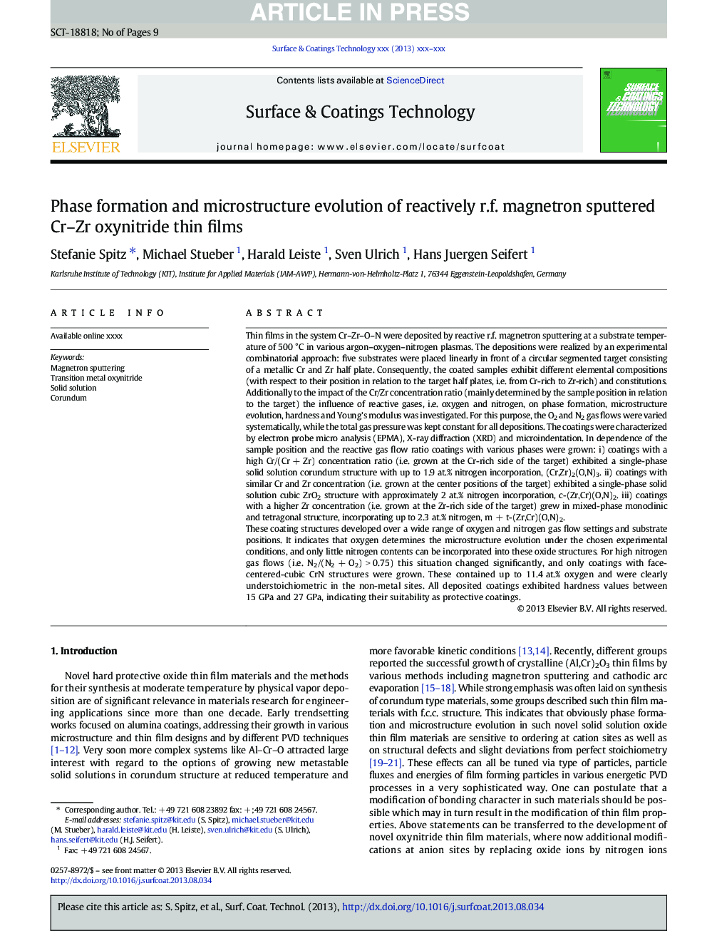 Phase formation and microstructure evolution of reactively r.f. magnetron sputtered Cr-Zr oxynitride thin films