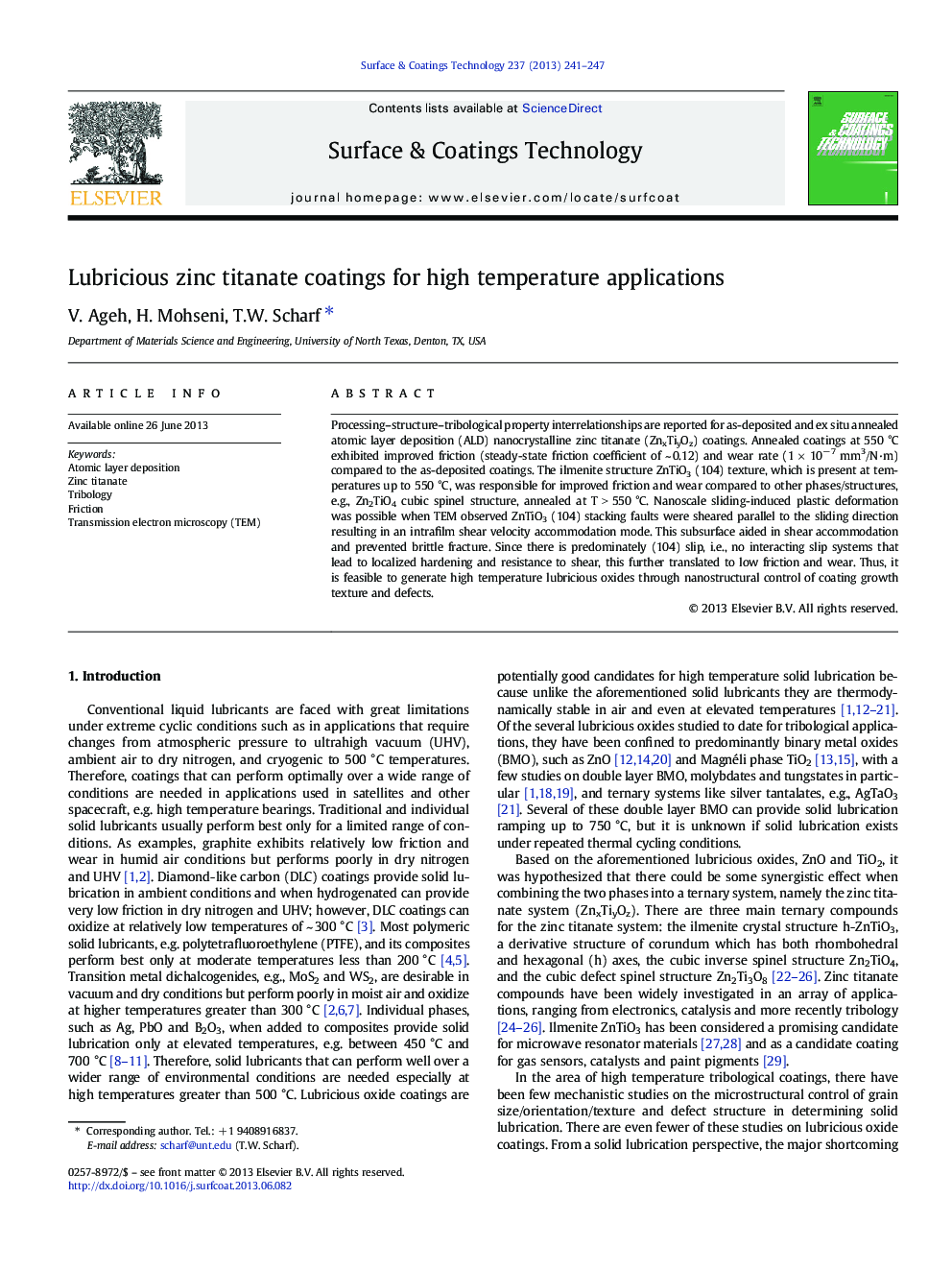 Lubricious zinc titanate coatings for high temperature applications