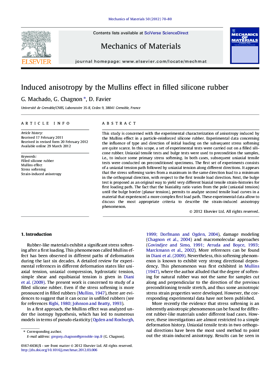 Induced anisotropy by the Mullins effect in filled silicone rubber