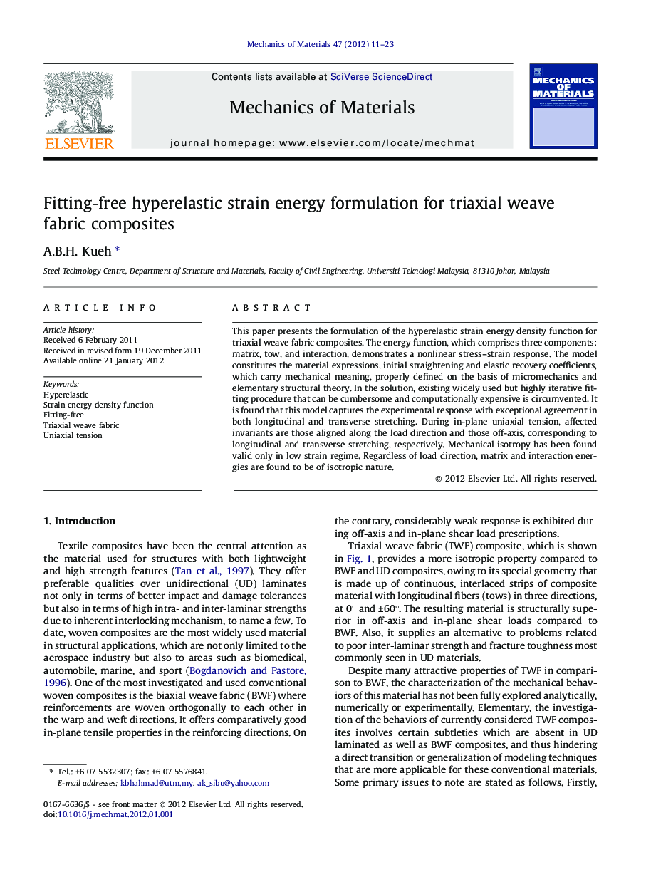 Fitting-free hyperelastic strain energy formulation for triaxial weave fabric composites