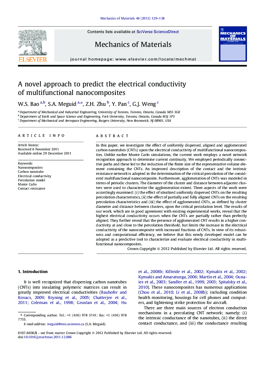 A novel approach to predict the electrical conductivity of multifunctional nanocomposites