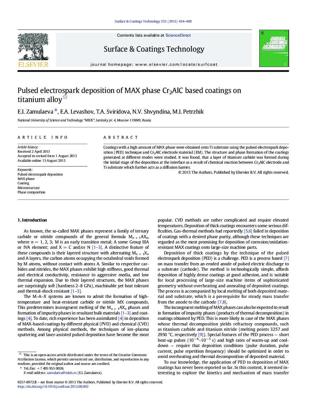 Pulsed electrospark deposition of MAX phase Cr2AlC based coatings on titanium alloy