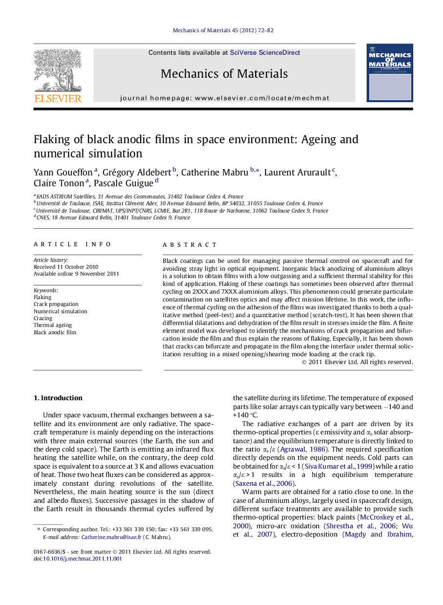 Flaking of black anodic films in space environment: Ageing and numerical simulation