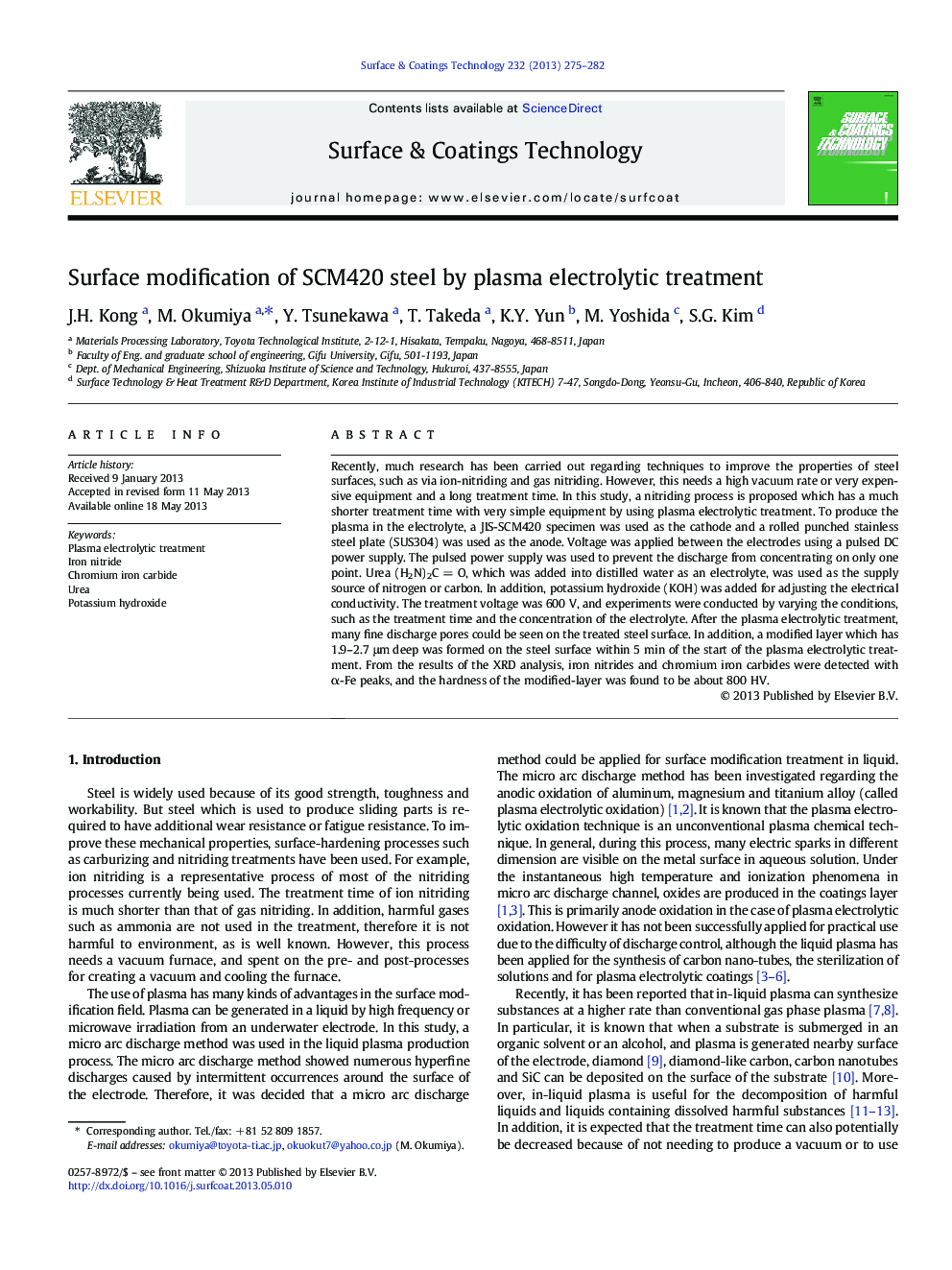 Surface modification of SCM420 steel by plasma electrolytic treatment