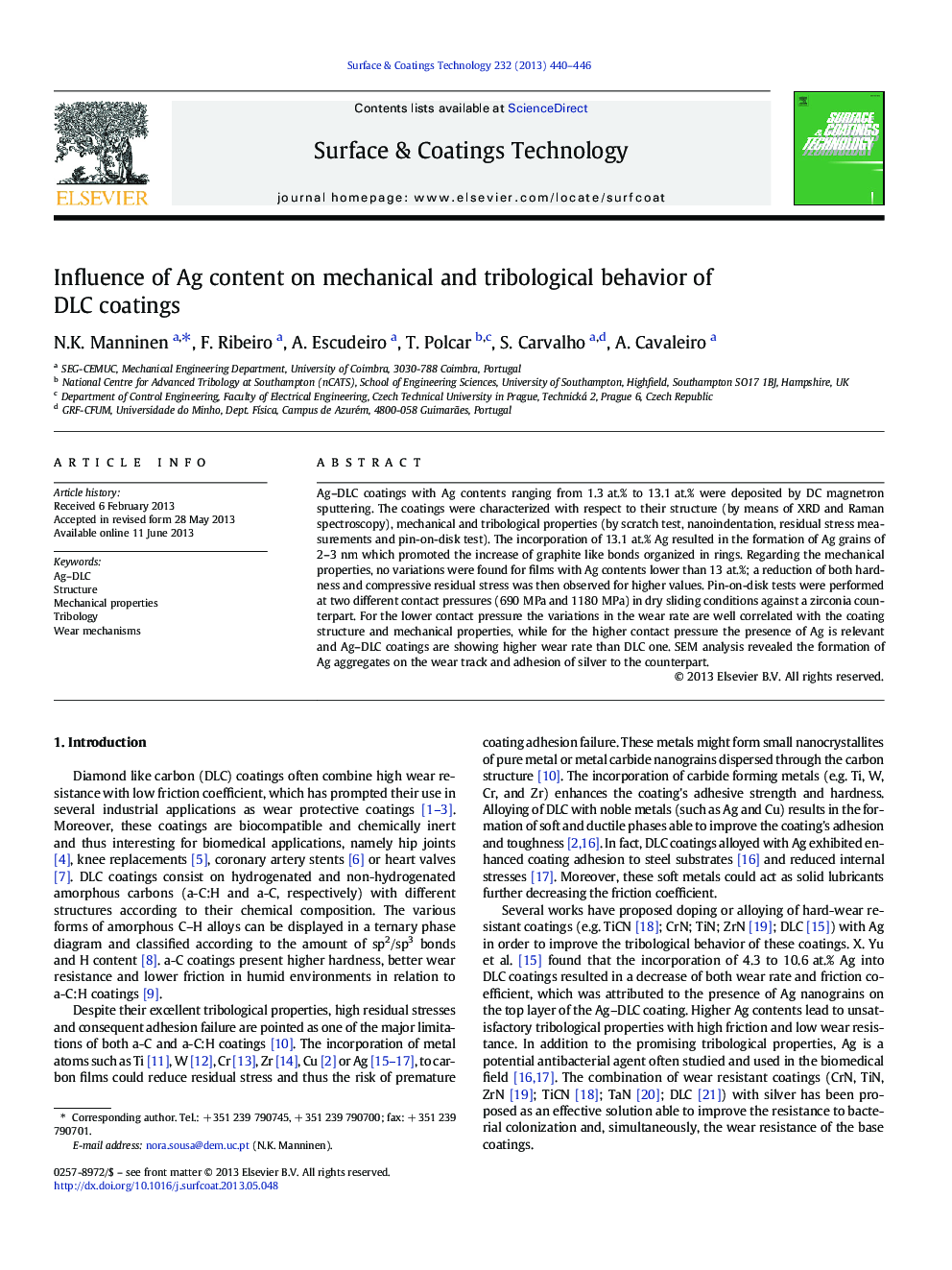 Influence of Ag content on mechanical and tribological behavior of DLC coatings