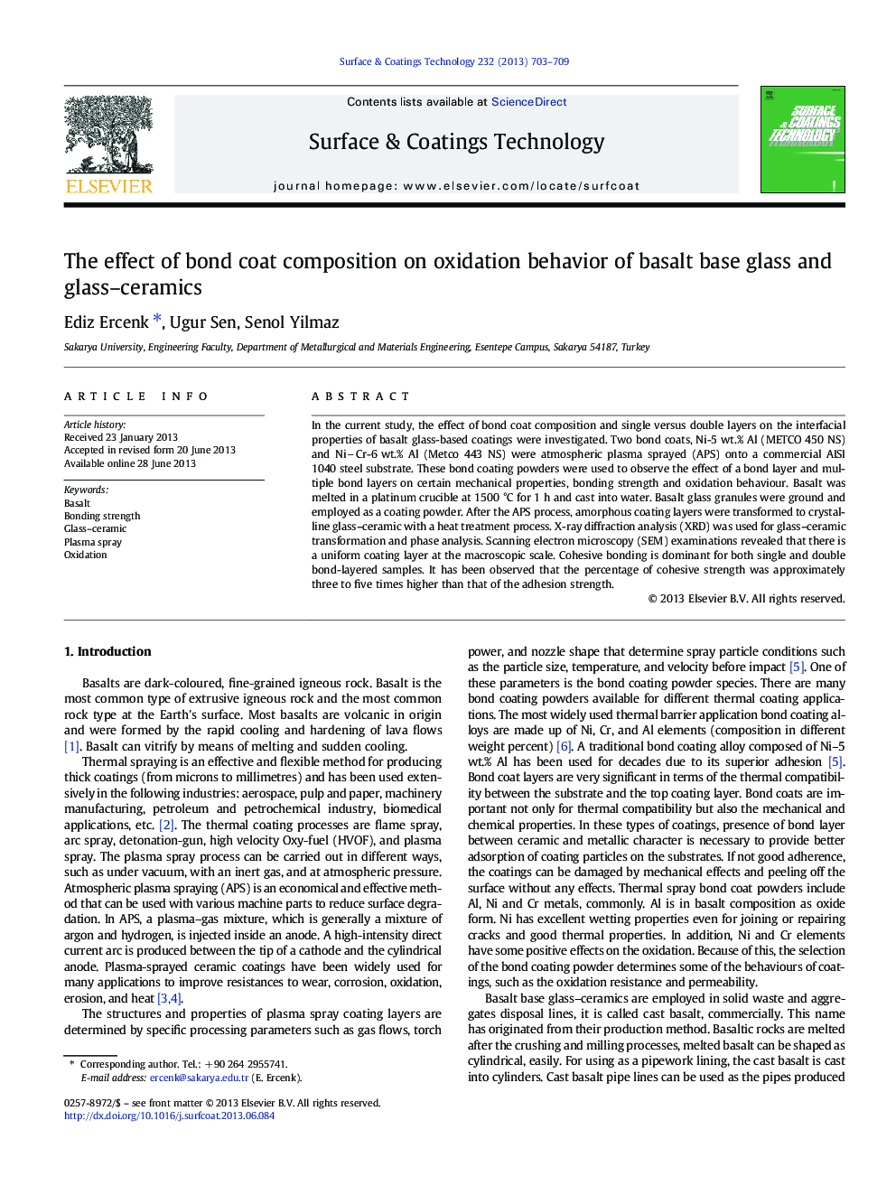 The effect of bond coat composition on oxidation behavior of basalt base glass and glass-ceramics
