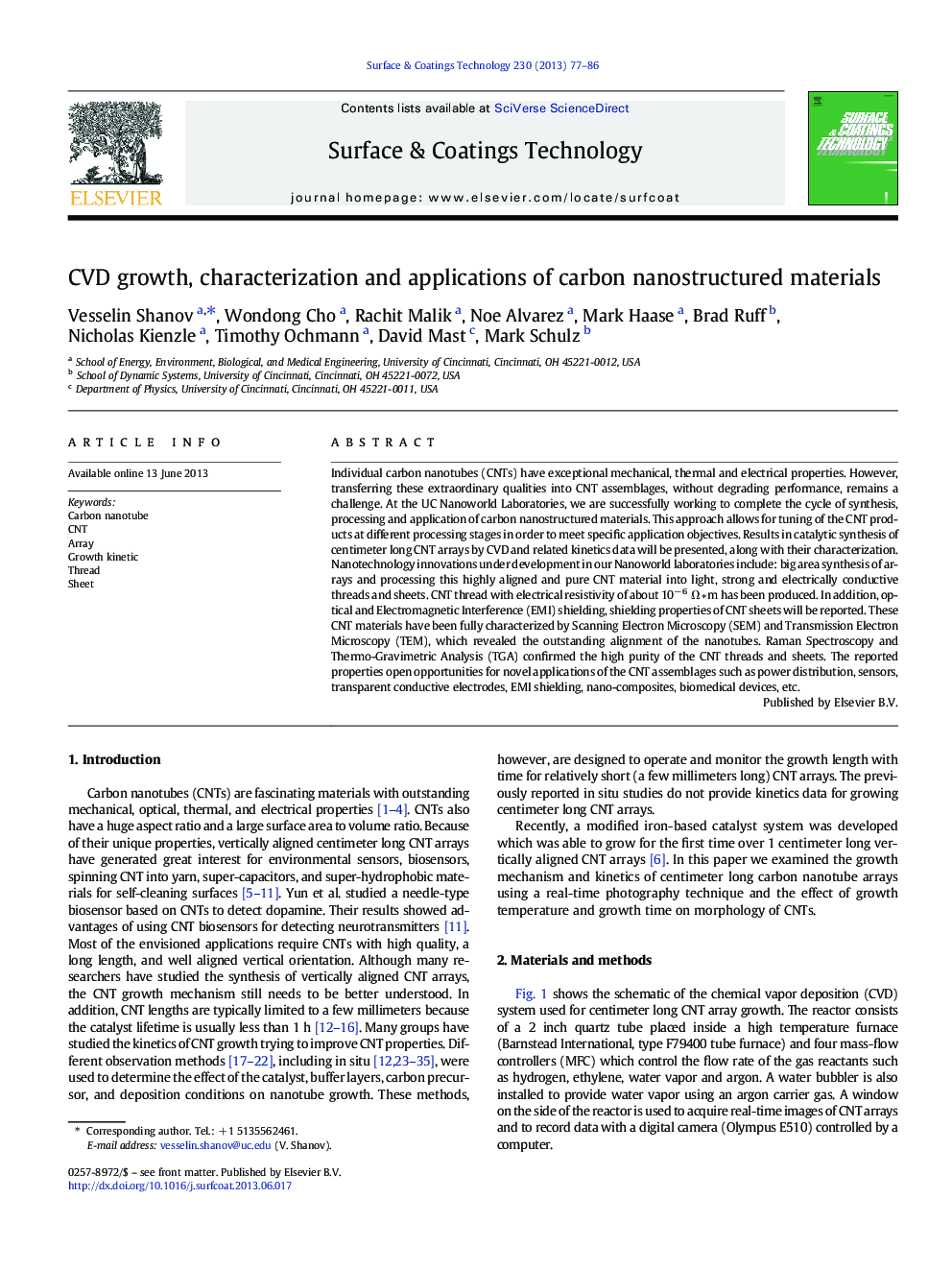 CVD growth, characterization and applications of carbon nanostructured materials