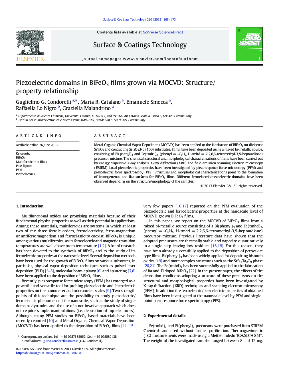 Piezoelectric domains in BiFeO3 films grown via MOCVD: Structure/property relationship