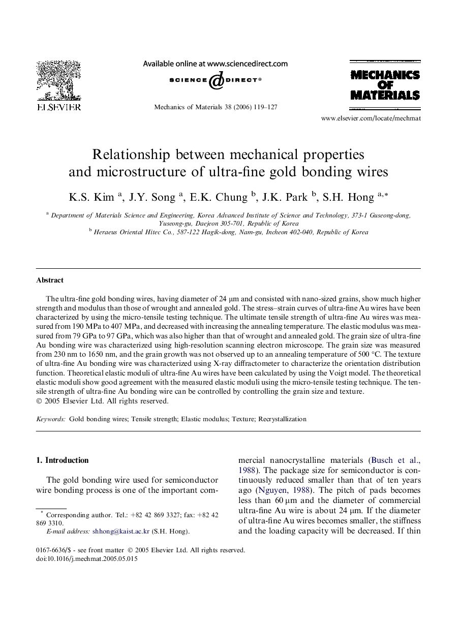 Relationship between mechanical properties and microstructure of ultra-fine gold bonding wires