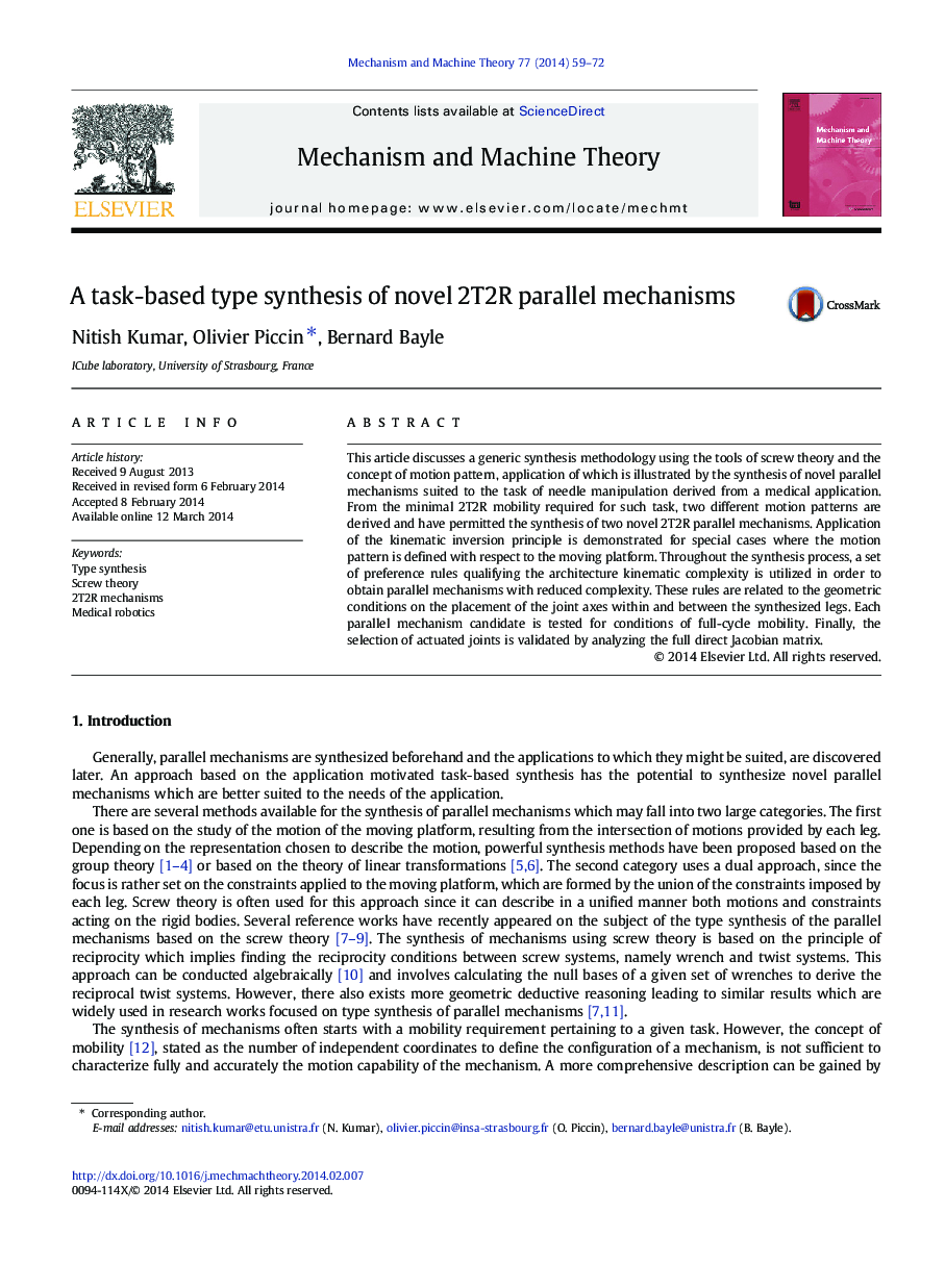 A task-based type synthesis of novel 2T2R parallel mechanisms