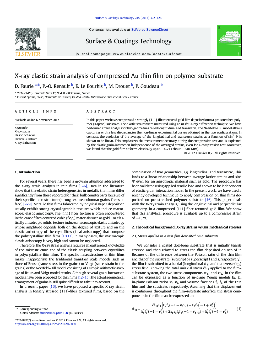 X-ray elastic strain analysis of compressed Au thin film on polymer substrate