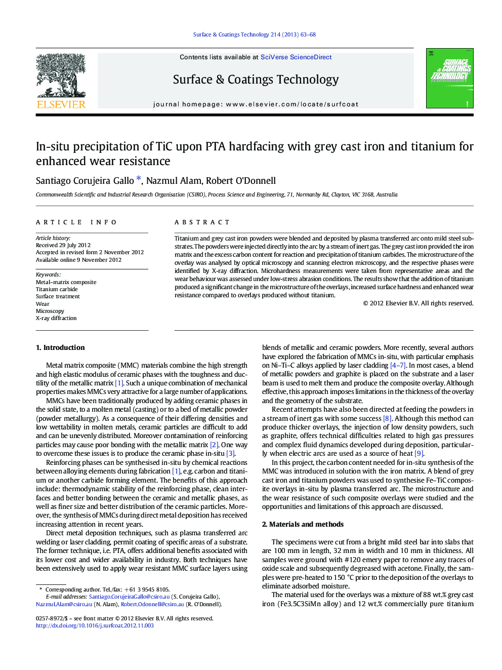 In-situ precipitation of TiC upon PTA hardfacing with grey cast iron and titanium for enhanced wear resistance