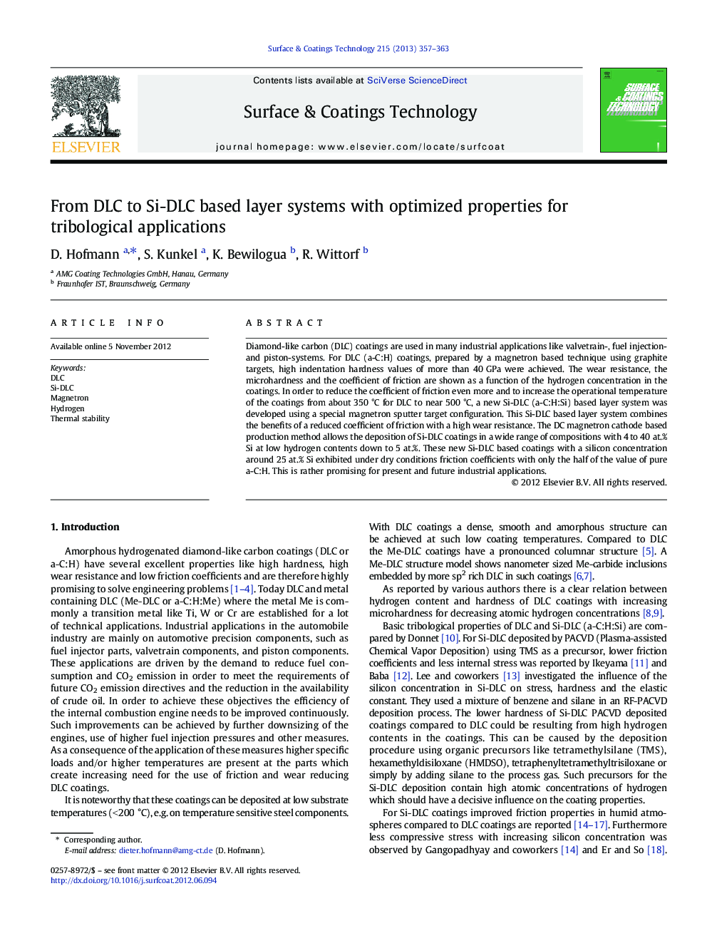 From DLC to Si-DLC based layer systems with optimized properties for tribological applications