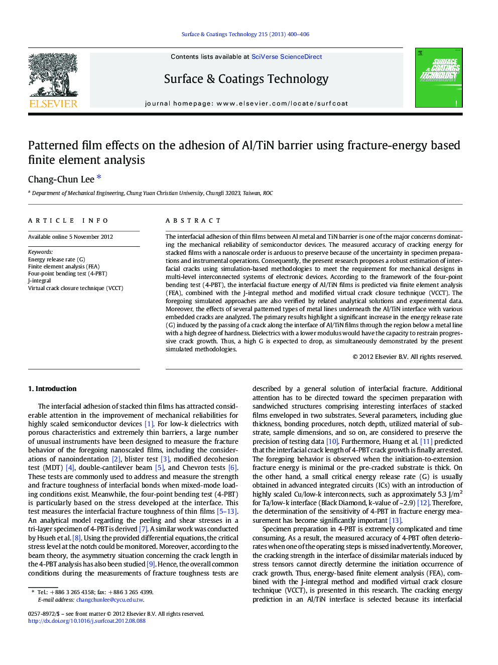 Patterned film effects on the adhesion of Al/TiN barrier using fracture-energy based finite element analysis