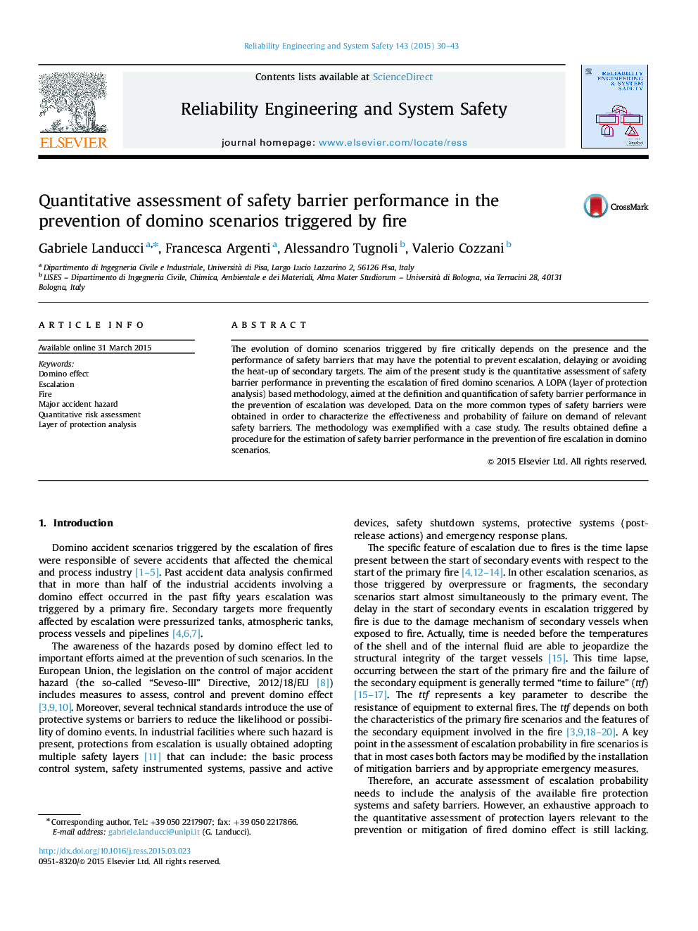 Quantitative assessment of safety barrier performance in the prevention of domino scenarios triggered by fire