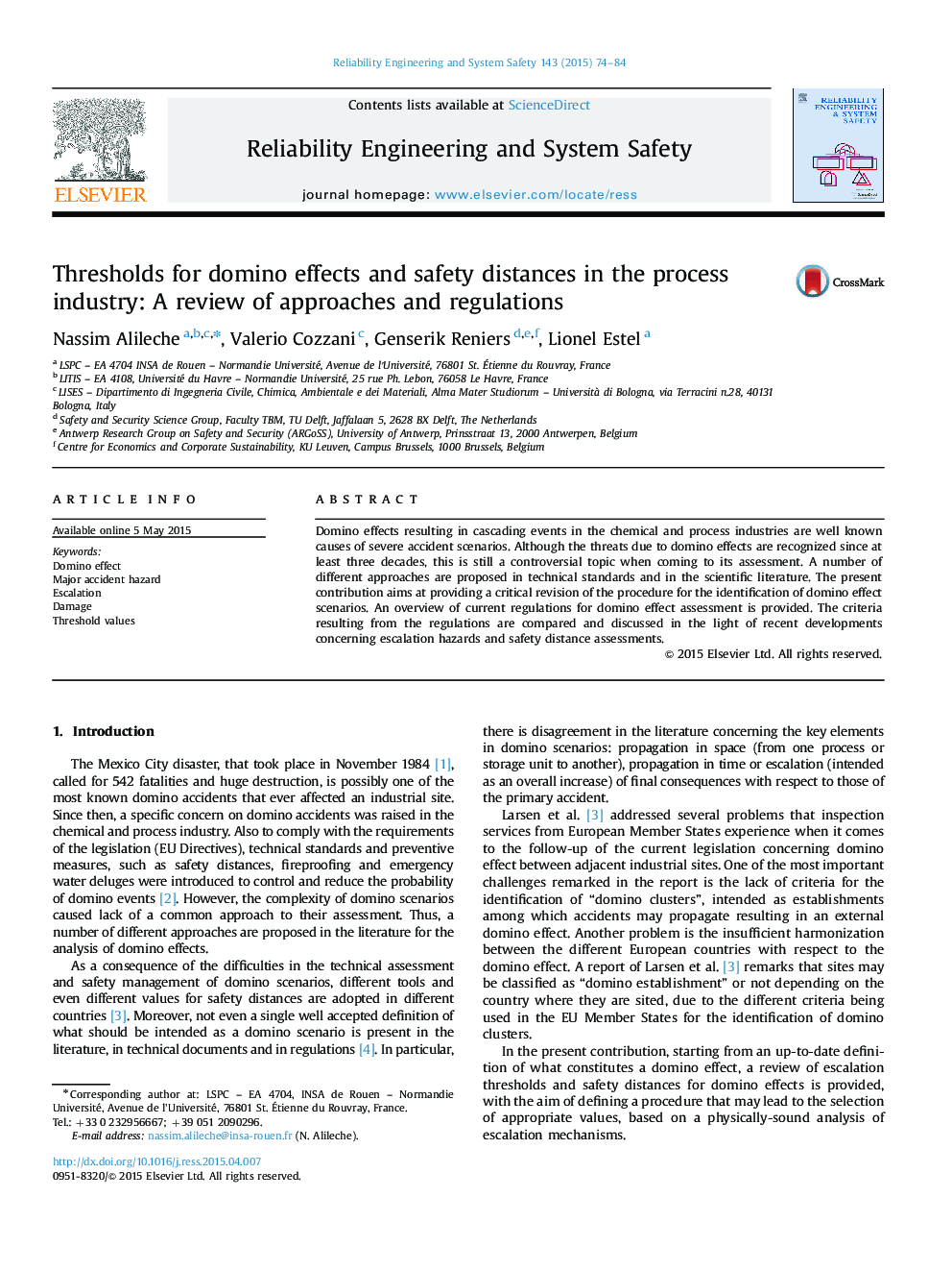 آستانه برای اثرات دومینو و فاصله های ایمنی در صنعت فرایند: بررسی رویکردها و مقررات 
