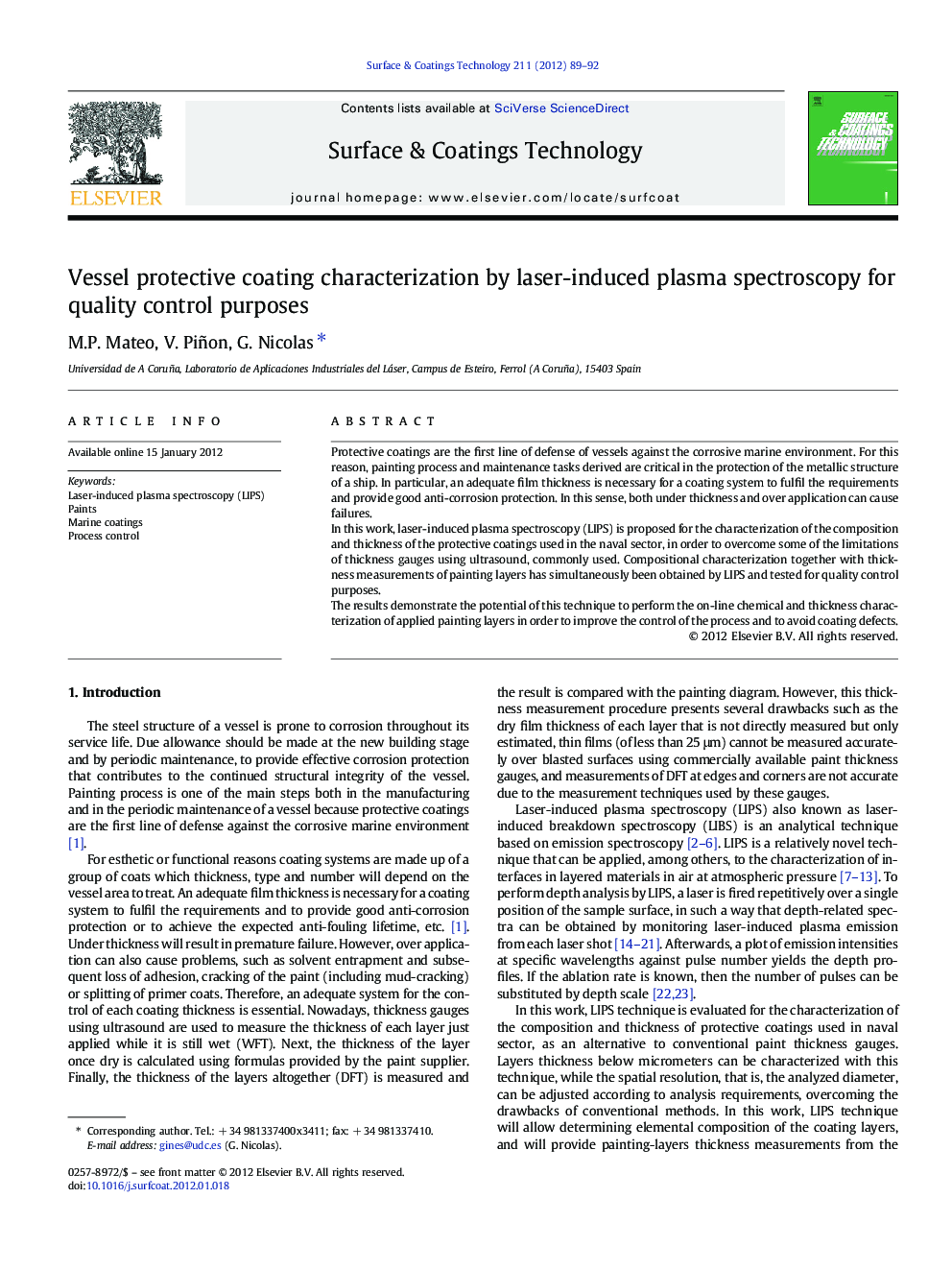 Vessel protective coating characterization by laser-induced plasma spectroscopy for quality control purposes