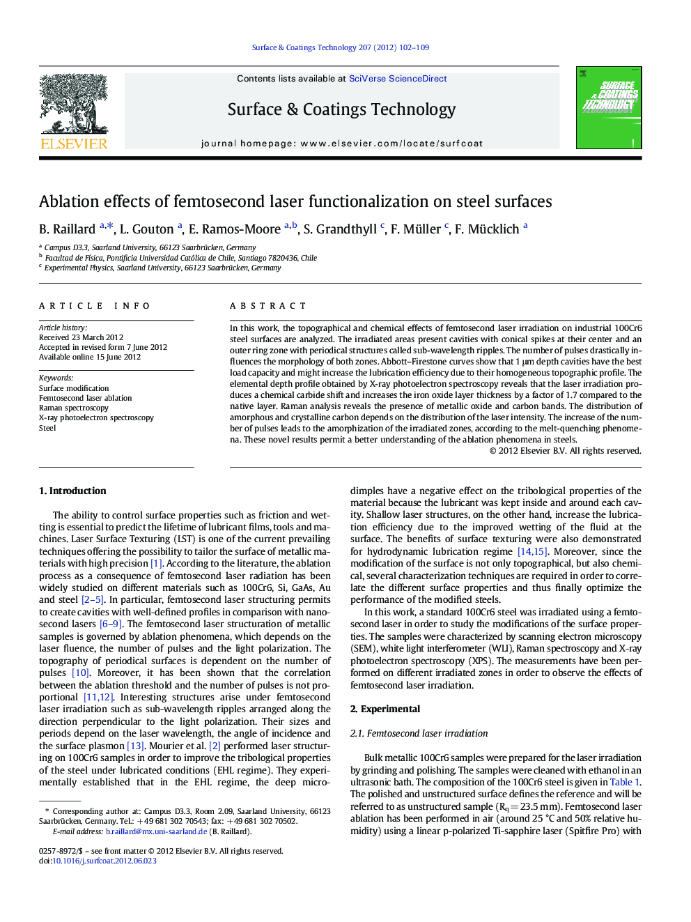 Ablation effects of femtosecond laser functionalization on steel surfaces