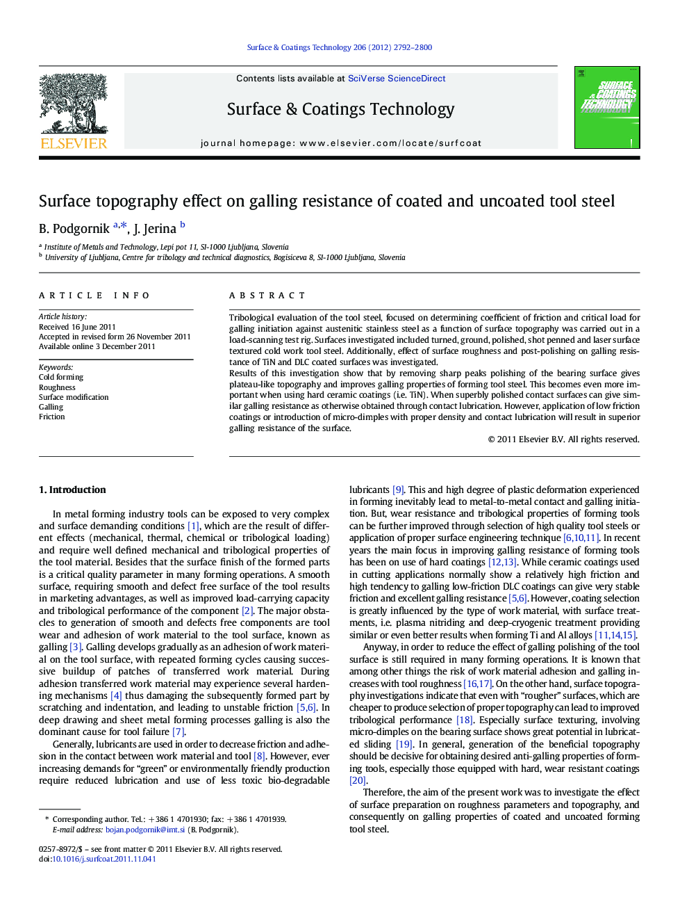Surface topography effect on galling resistance of coated and uncoated tool steel