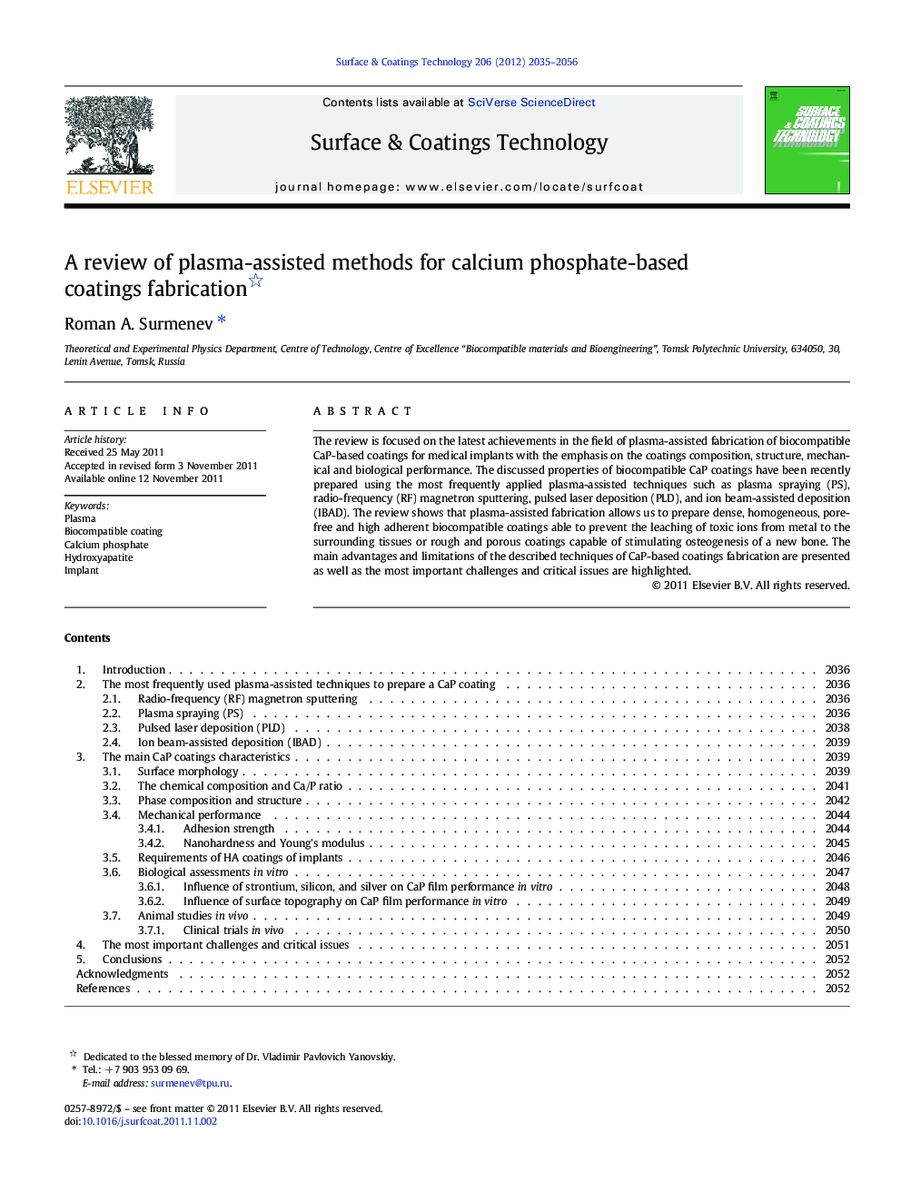 A review of plasma-assisted methods for calcium phosphate-based coatings fabrication