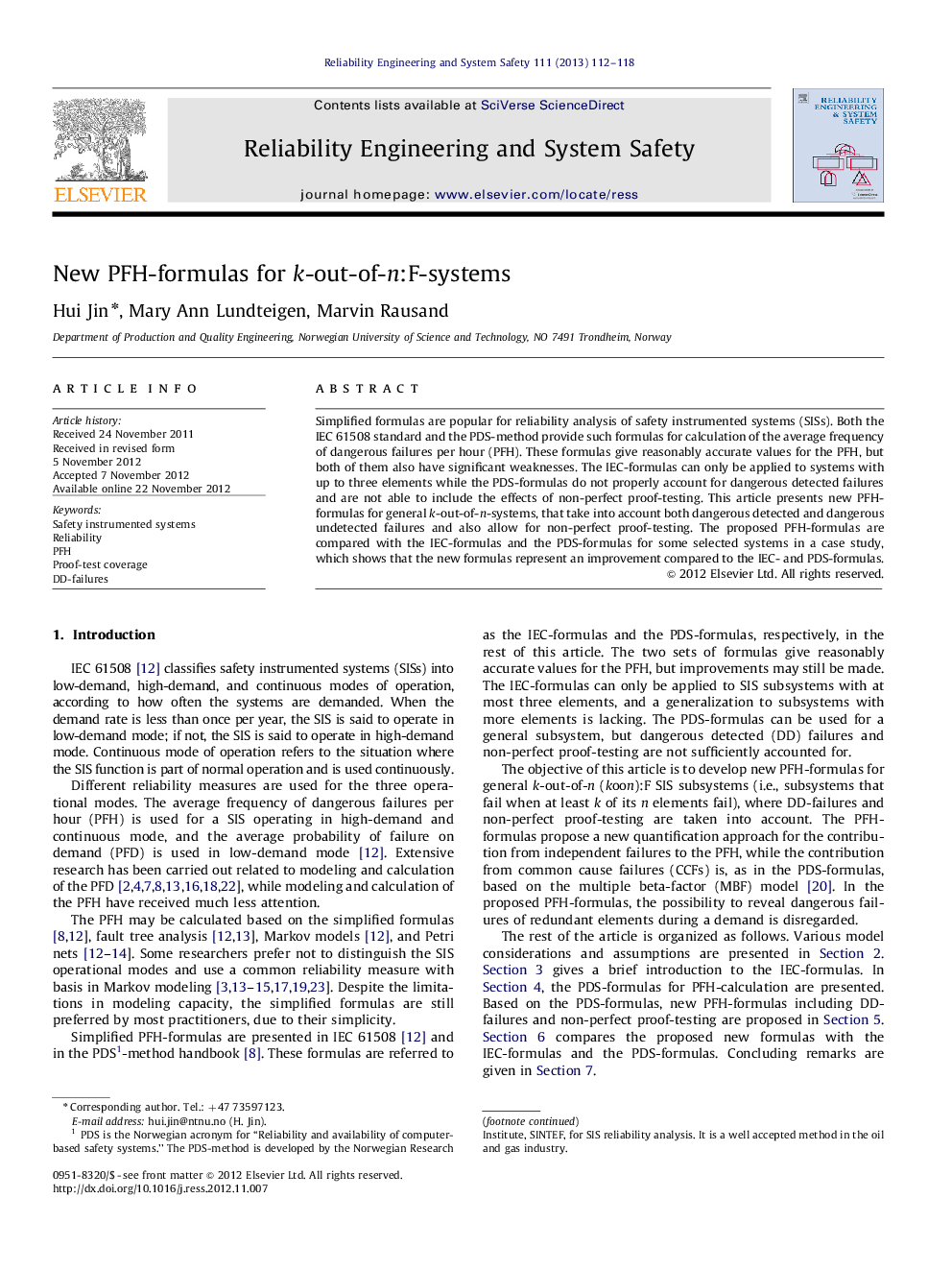 New PFH-formulas for k-out-of-n:F-systems