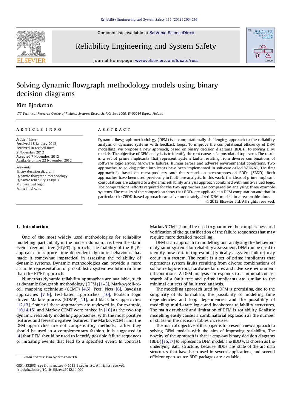 Solving dynamic flowgraph methodology models using binary decision diagrams