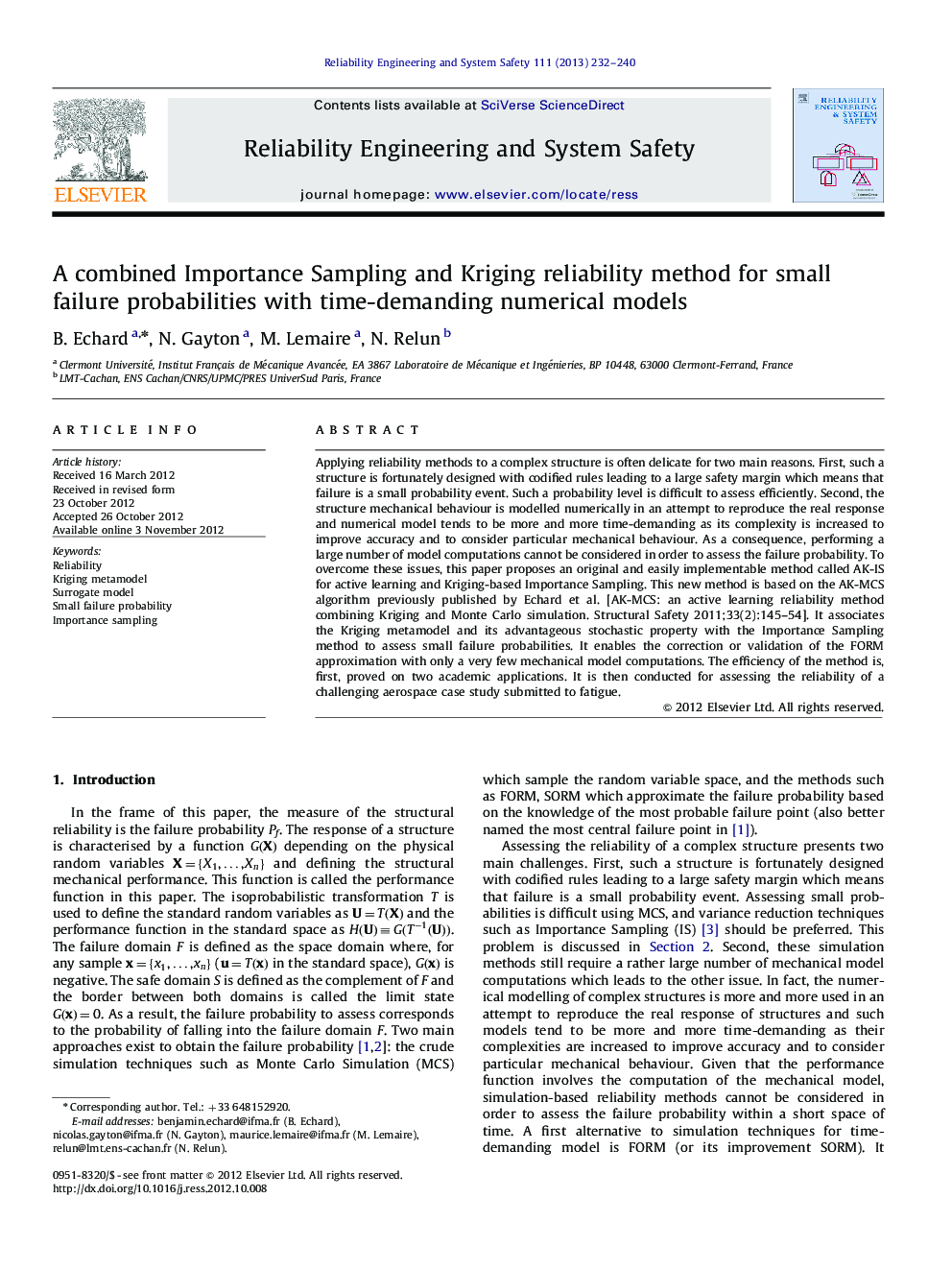 A combined Importance Sampling and Kriging reliability method for small failure probabilities with time-demanding numerical models