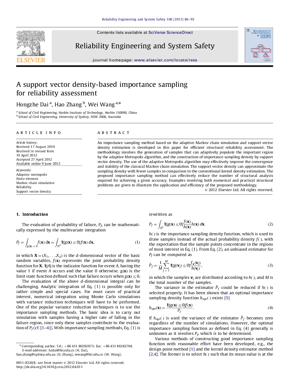 A support vector density-based importance sampling for reliability assessment