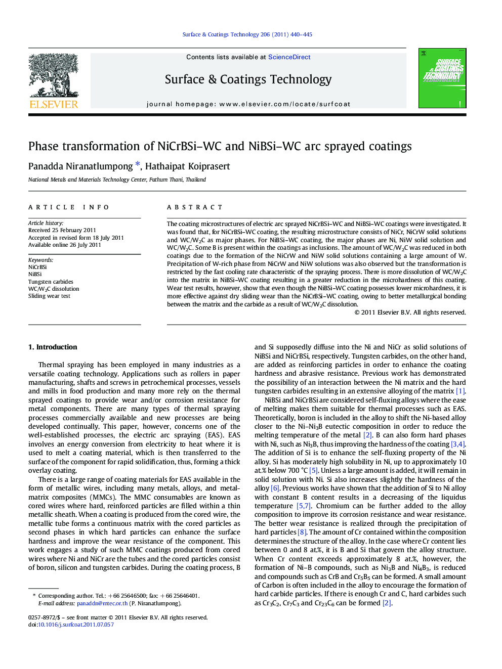 Phase transformation of NiCrBSi-WC and NiBSi-WC arc sprayed coatings