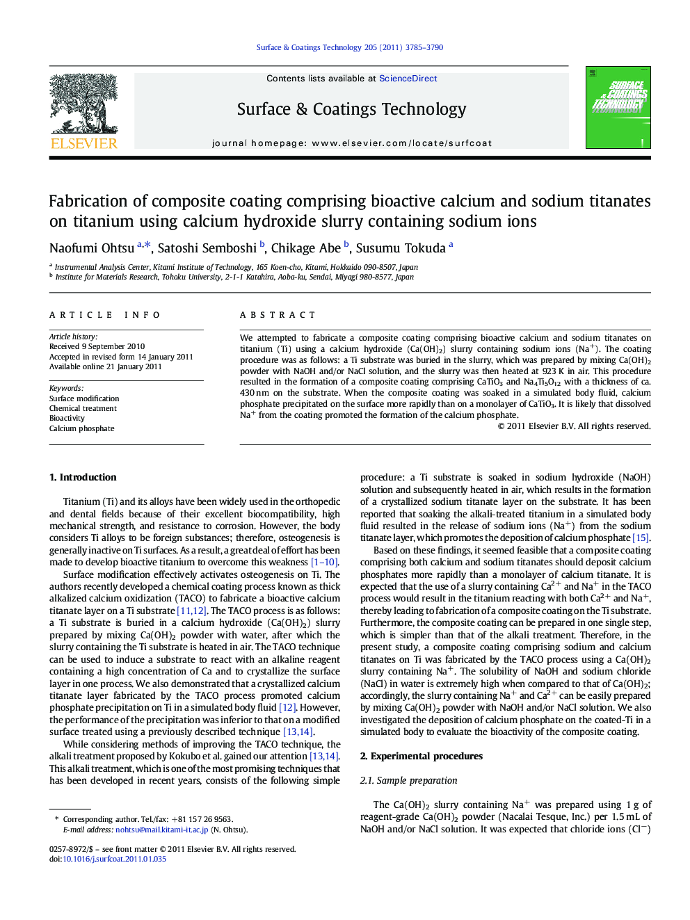 Fabrication of composite coating comprising bioactive calcium and sodium titanates on titanium using calcium hydroxide slurry containing sodium ions