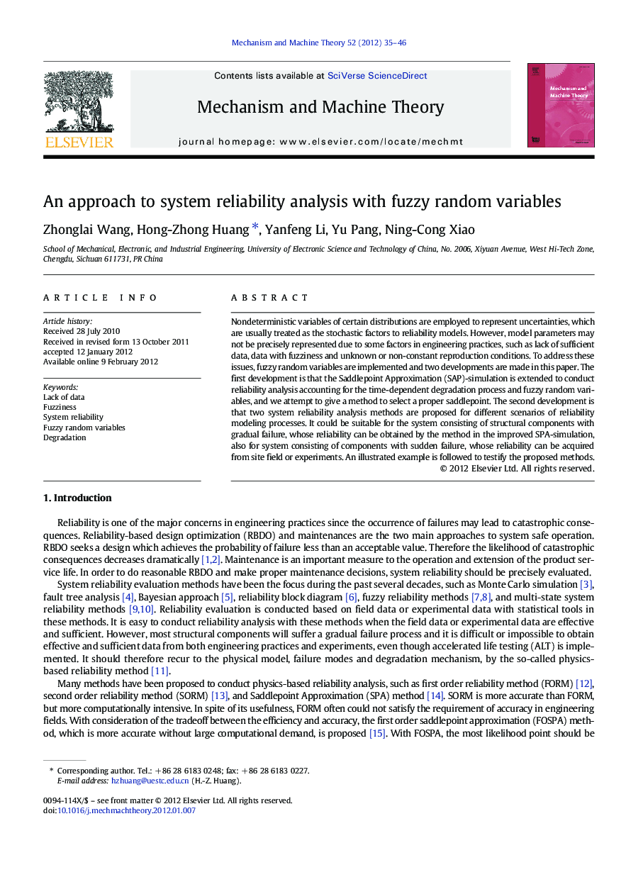 An approach to system reliability analysis with fuzzy random variables