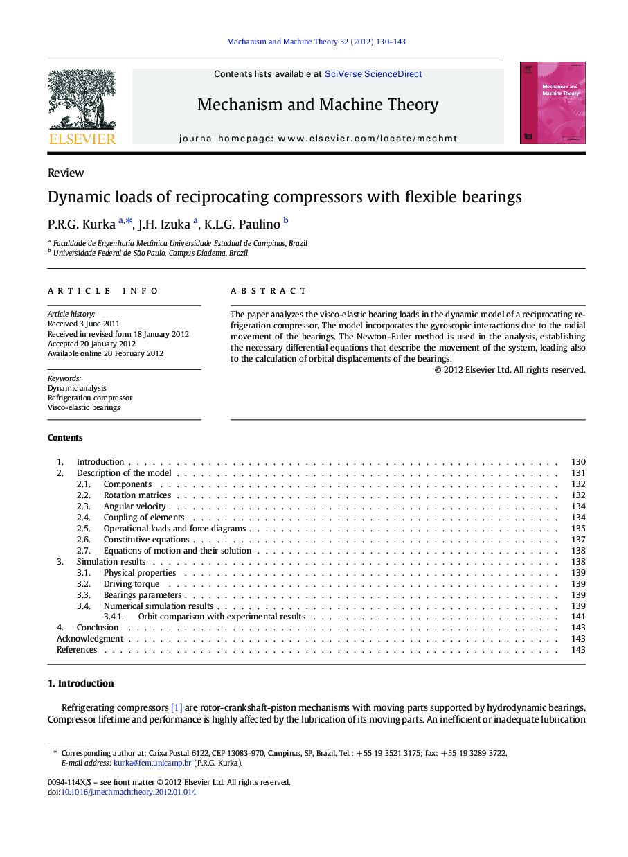 Dynamic loads of reciprocating compressors with flexible bearings