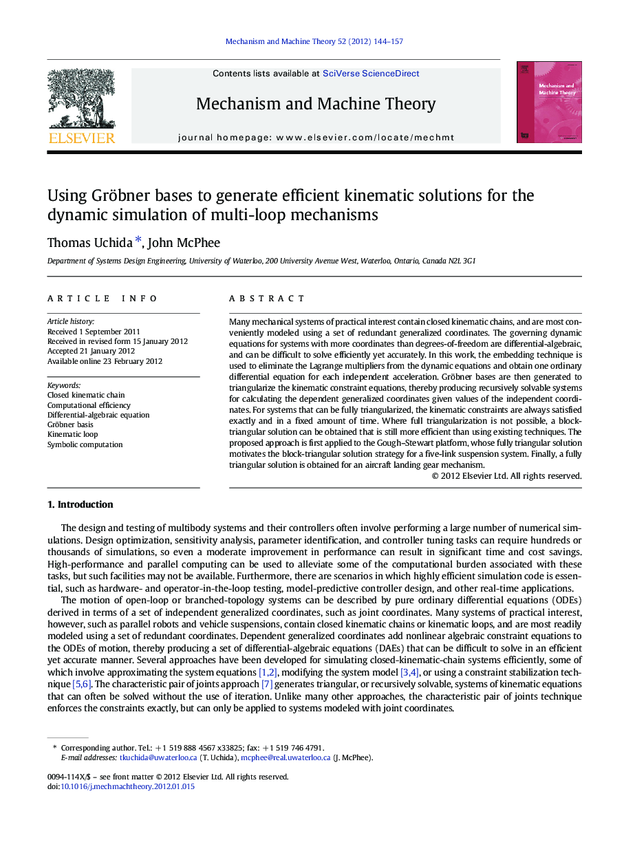 Using Gröbner bases to generate efficient kinematic solutions for the dynamic simulation of multi-loop mechanisms