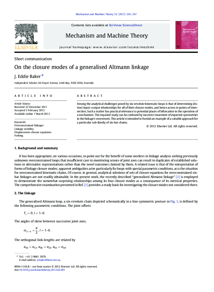 On the closure modes of a generalised Altmann linkage