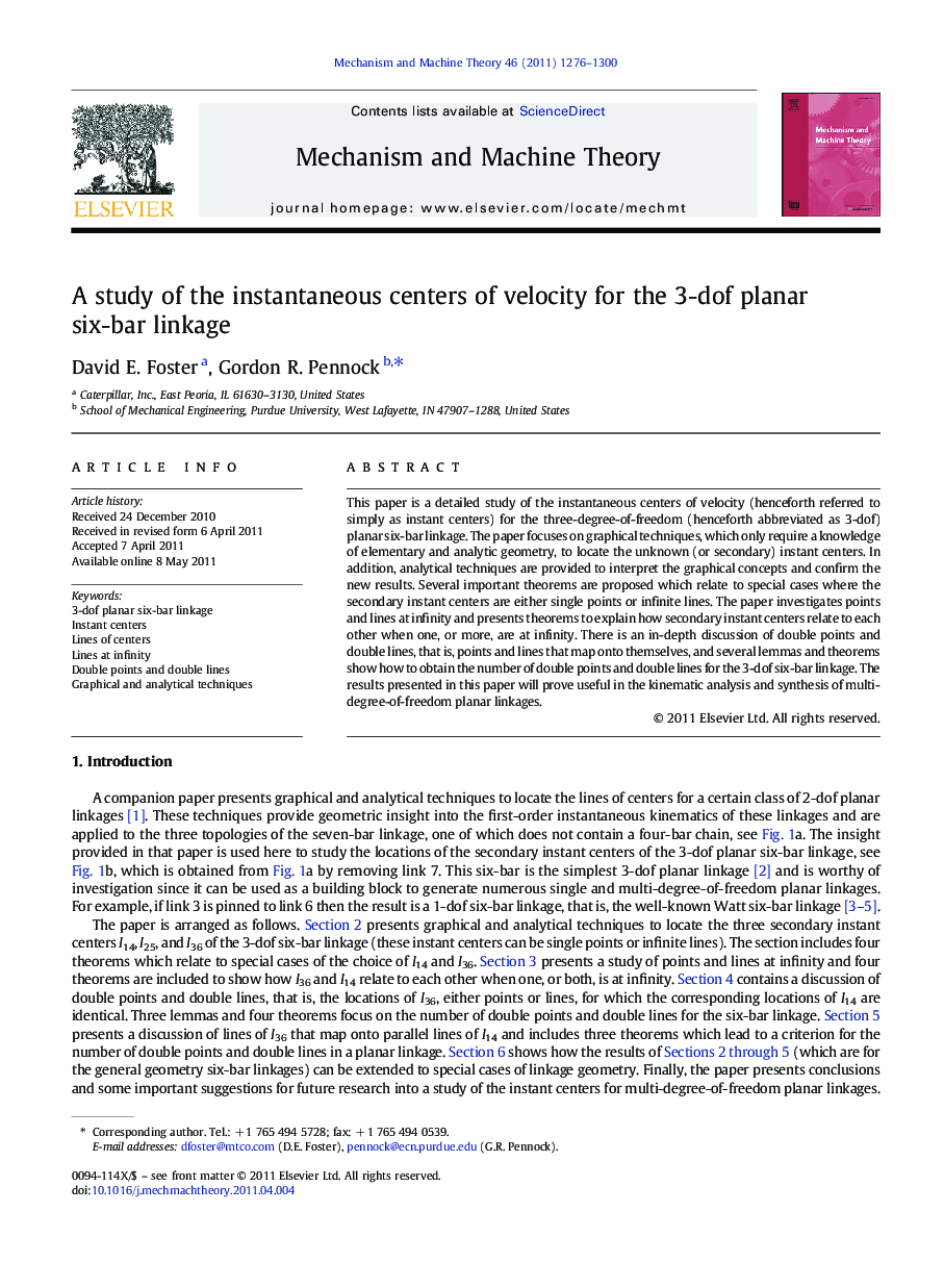 A study of the instantaneous centers of velocity for the 3-dof planar six-bar linkage