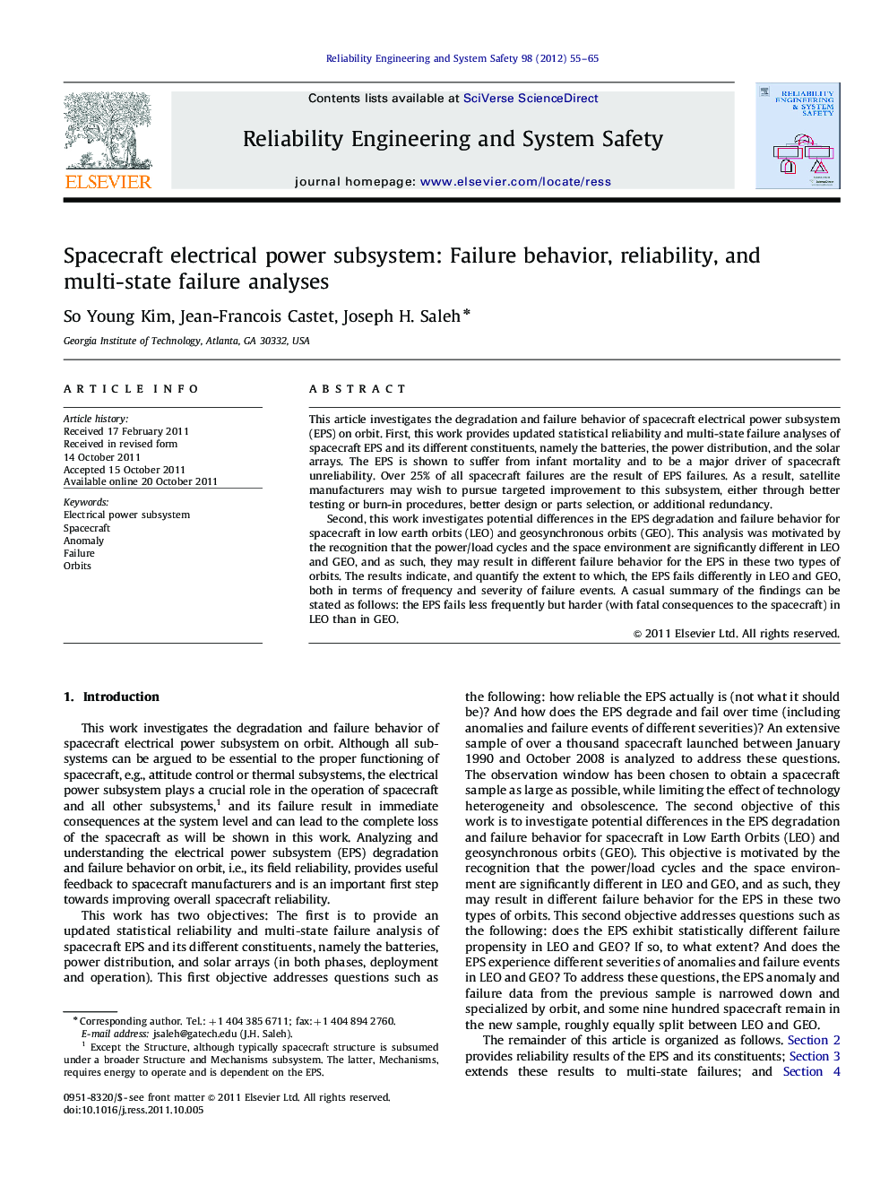 Spacecraft electrical power subsystem: Failure behavior, reliability, and multi-state failure analyses