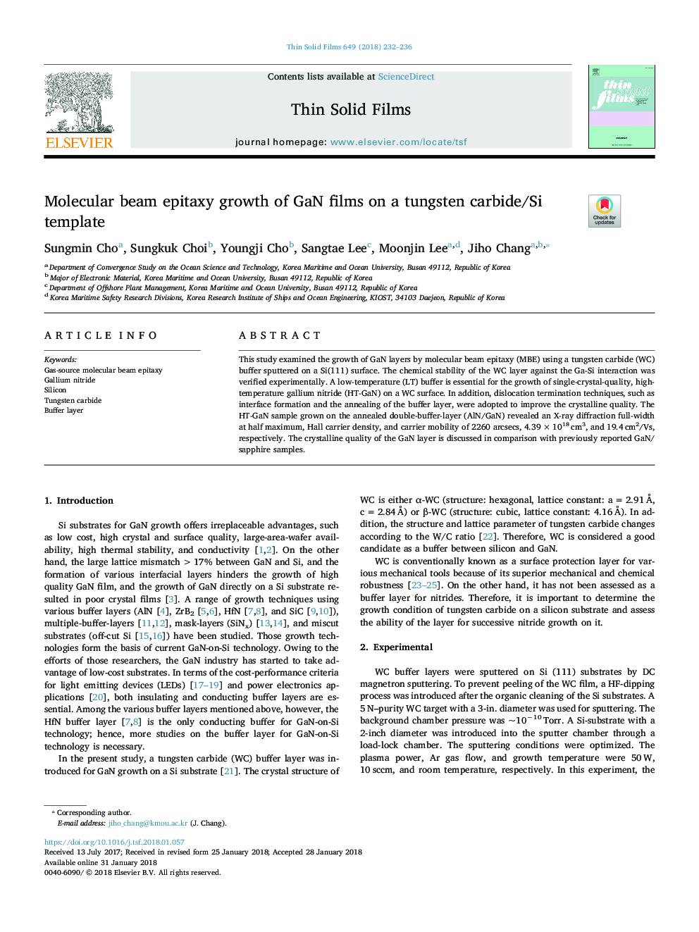 Molecular beam epitaxy growth of GaN films on a tungsten carbide/Si template