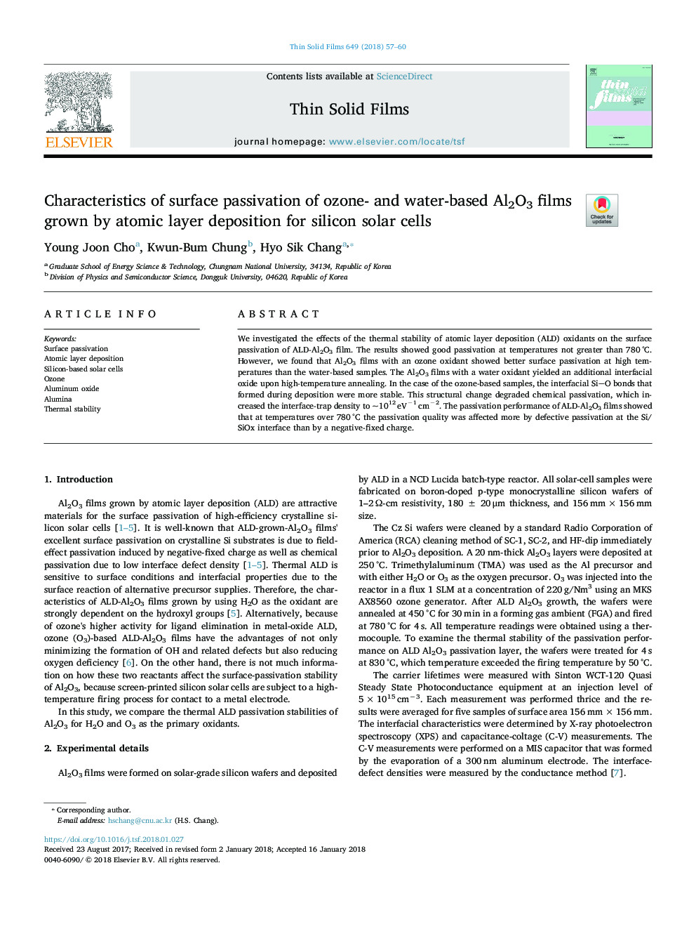 Characteristics of surface passivation of ozone- and water-based Al2O3 films grown by atomic layer deposition for silicon solar cells