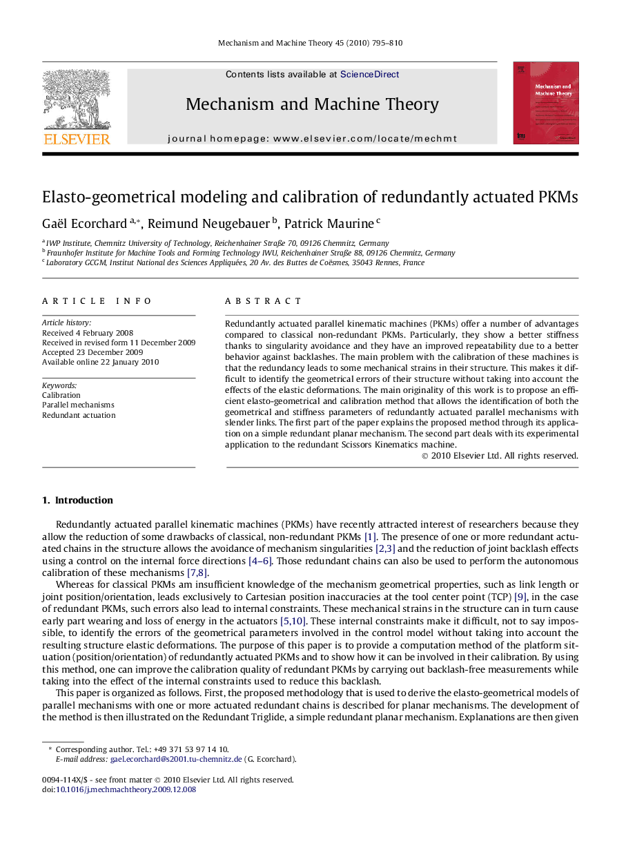 Elasto-geometrical modeling and calibration of redundantly actuated PKMs