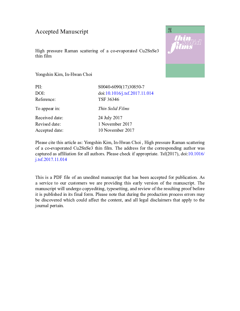 High pressure Raman scattering of a co-evaporated Cu2SnSe3 thin film